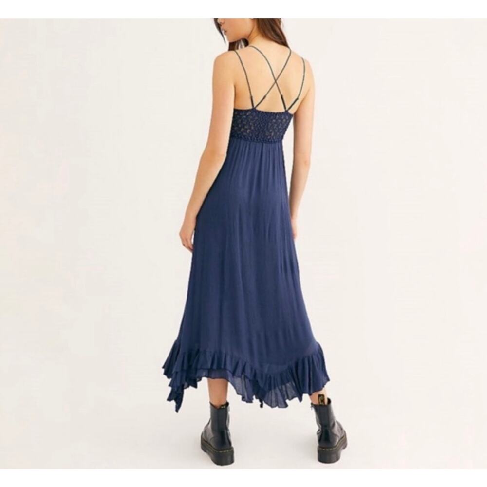 Free People One Adella Maxi Slip Lace Dress Navy Blue Size Small - Picture 3 of 12